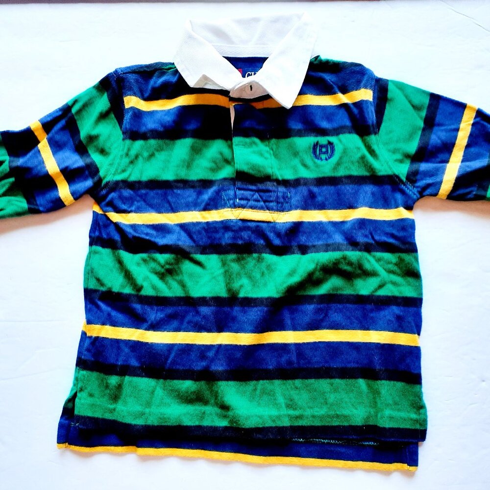 Chaps Boys Shirt Polo Green Blue Rugby Long Sleeve Striped 18 Months